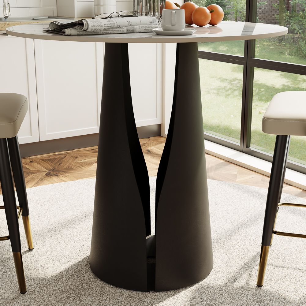 Seats 4 White & Black Glossy Sintered Stone Small Bar & Bistro Tables