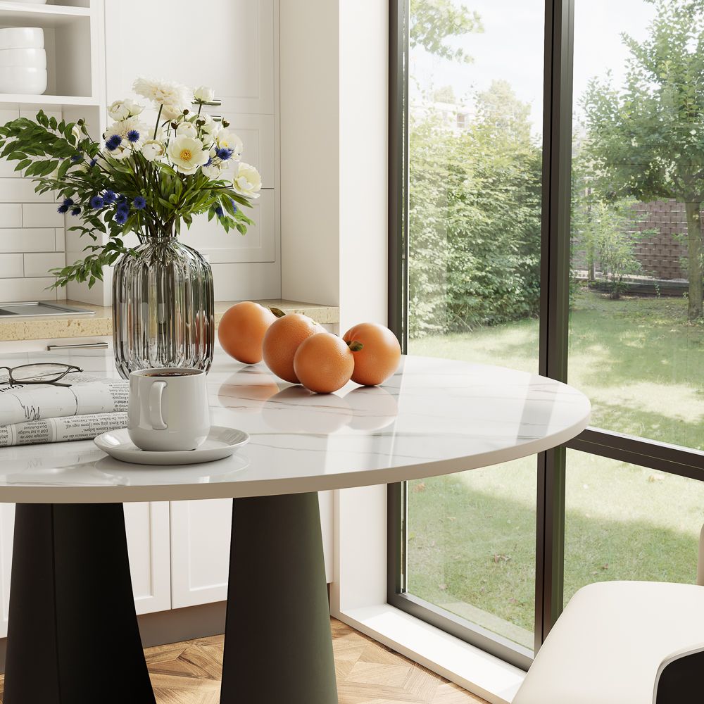 Breakfast Nooks White & Black Glossy Sintered Stone Small Bar & Bistro Tables