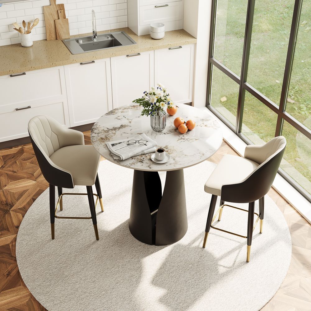 Carbon Steel Pandora & Black Glossy Sintered Stone Small Bar & Bistro Tables