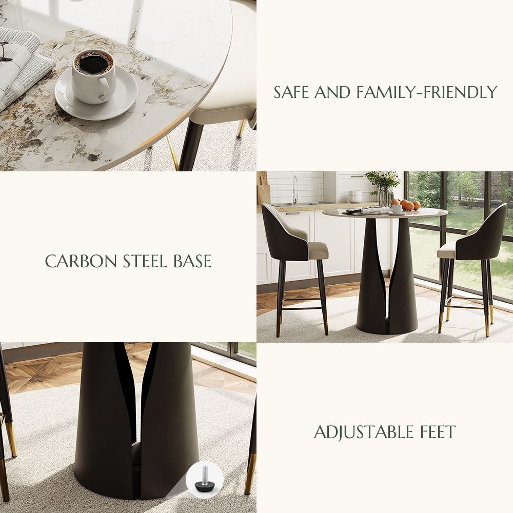 Round Pandora & Black Glossy Sintered Stone Small Bar & Bistro Tables