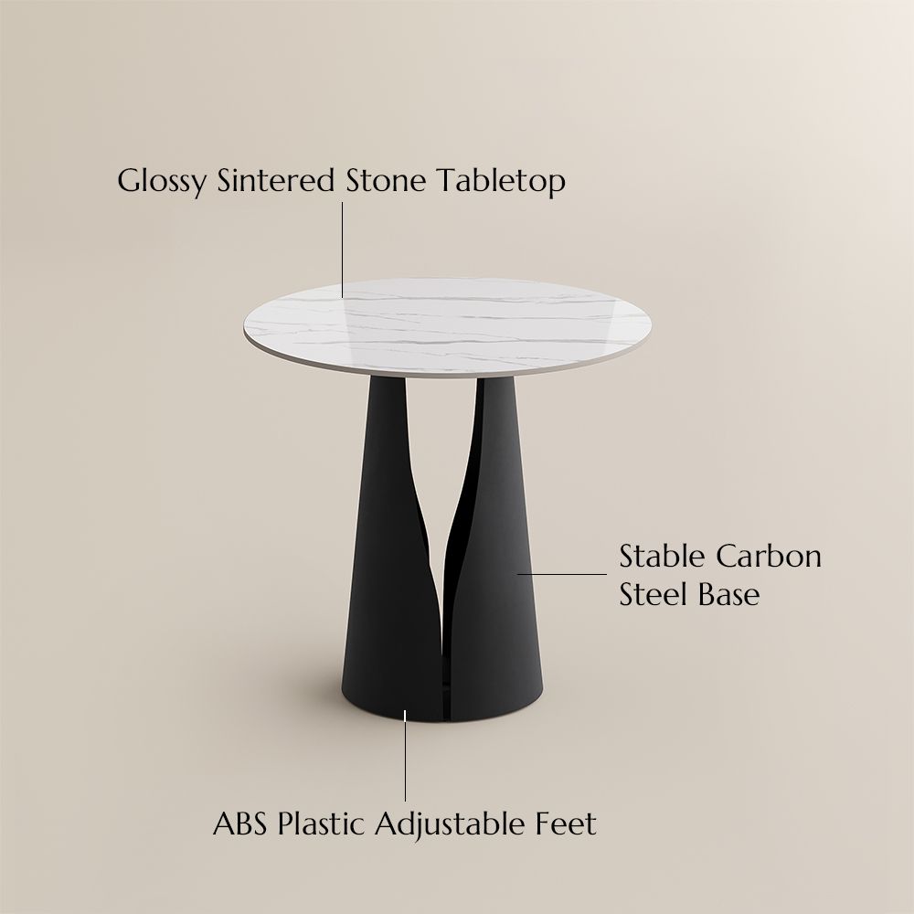Round White & Black Glossy Sintered Stone Small Bar & Bistro Tables
