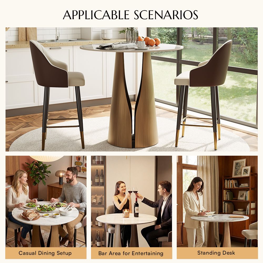 Carbon Steel White & Bronze Glossy Sintered Stone Small Bar & Bistro Tables