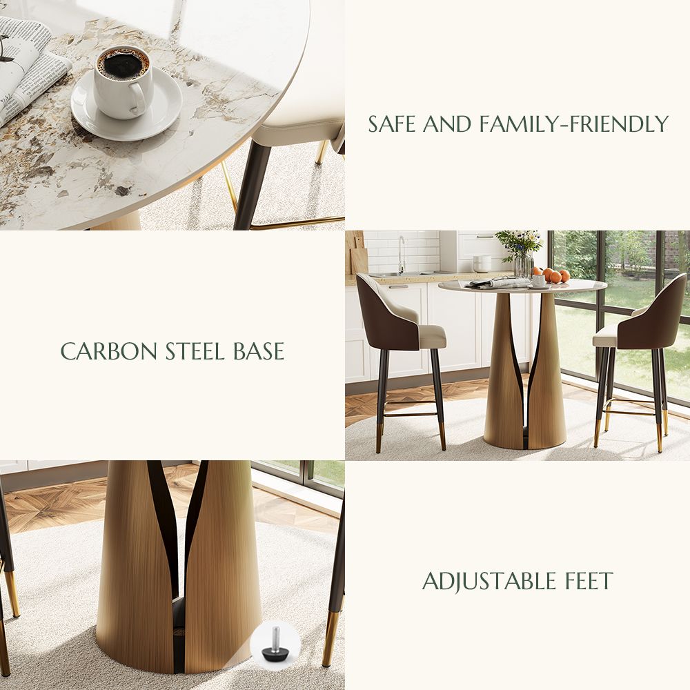 Seats 4 Pandora & Bronze Glossy Sintered Stone Small Bar & Bistro Tables