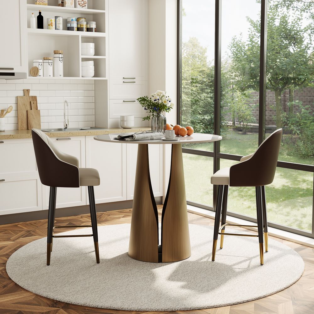 Carbon Steel White & Bronze Glossy Sintered Stone Small Bar & Bistro Tables