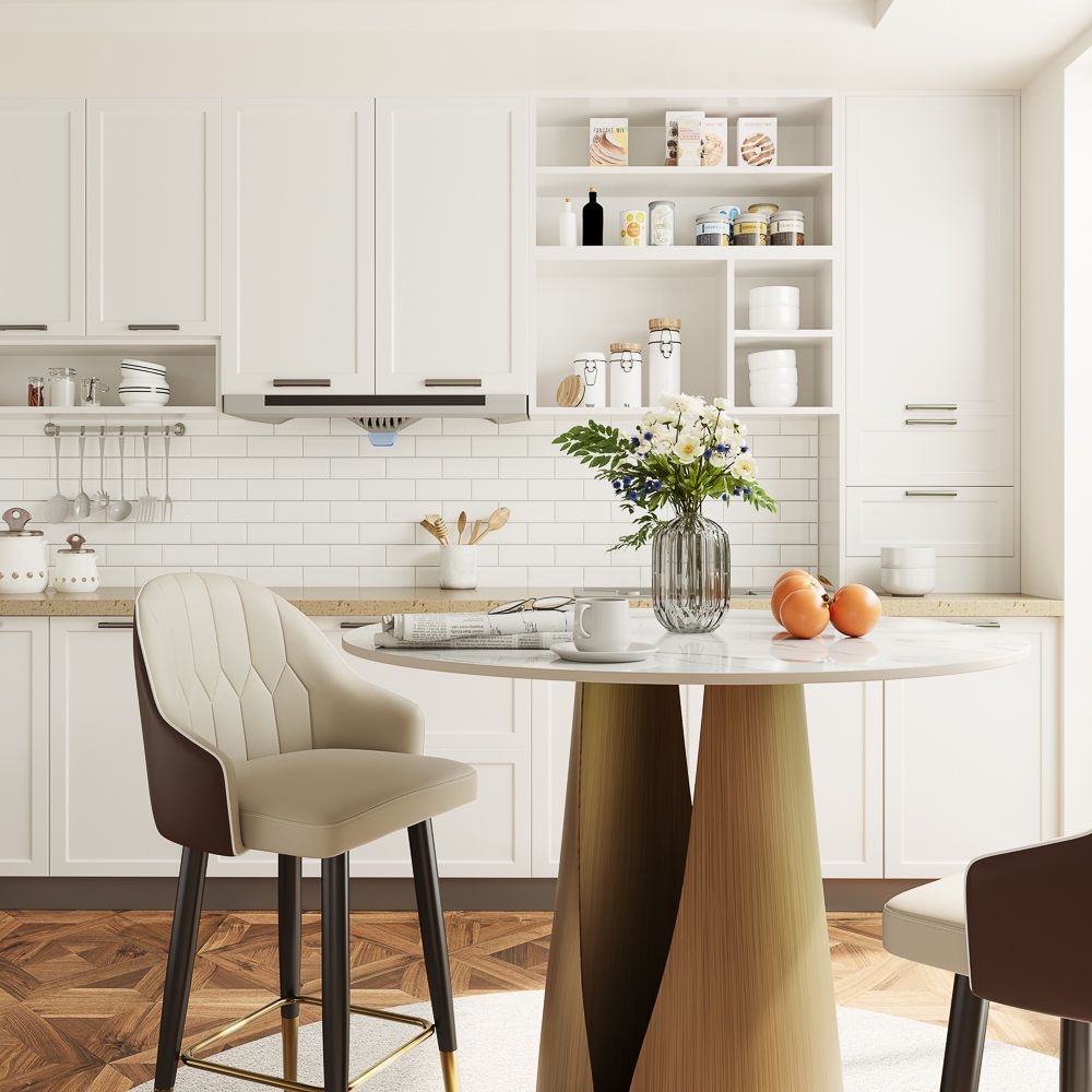 White White & Bronze Glossy Sintered Stone Small Bar & Bistro Tables