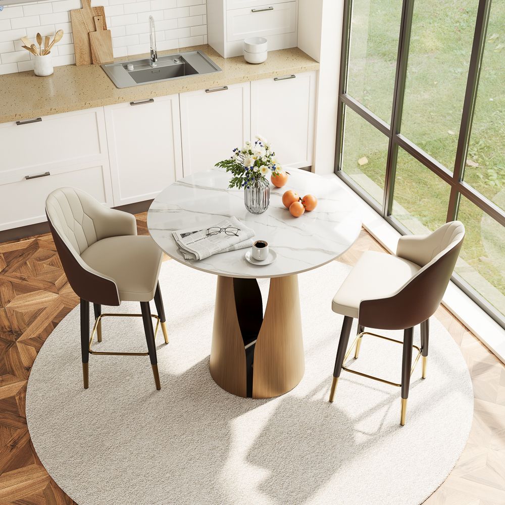 Breakfast Nooks White & Bronze Glossy Sintered Stone Small Bar & Bistro Tables