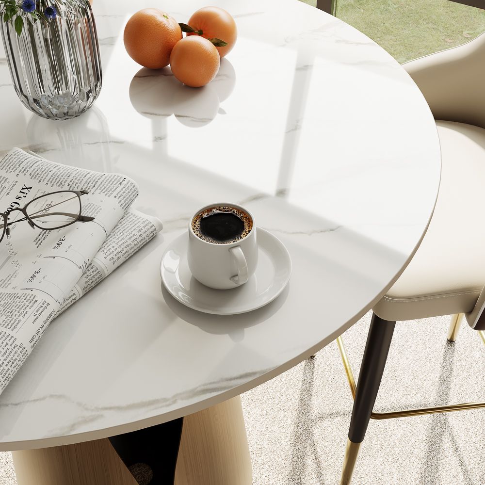 Partial Assembly Required White & Bronze Glossy Sintered Stone Small Bar & Bistro Tables