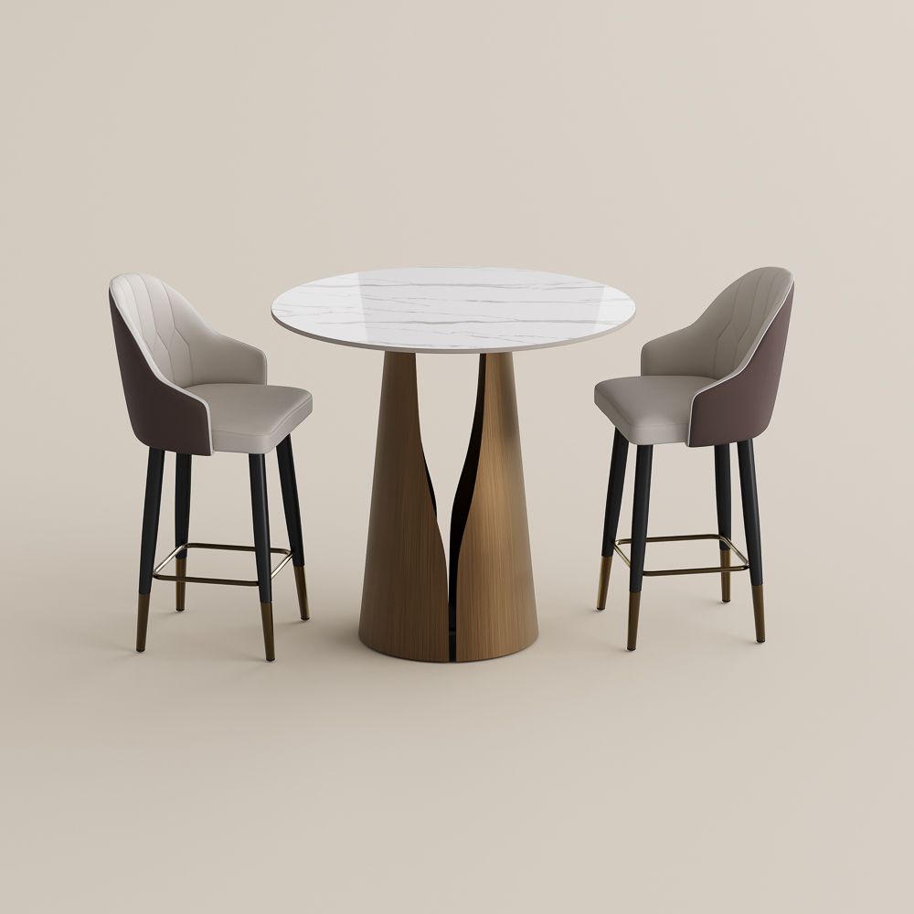 with Chairs White & Bronze Glossy Sintered Stone Dining Room Set