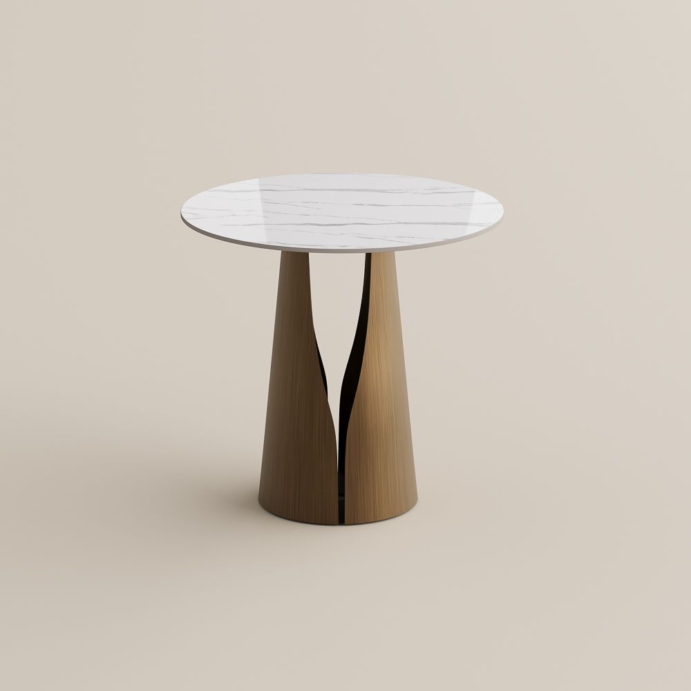 Round White & Bronze Glossy Sintered Stone Small Bar & Bistro Tables