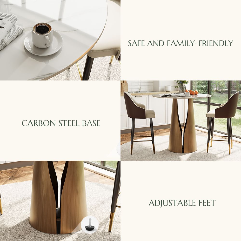 Round White & Bronze Glossy Sintered Stone Small Bar & Bistro Tables