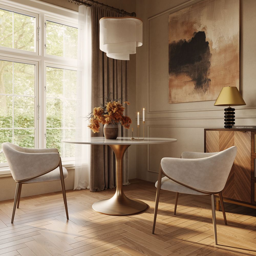 Glossy White & Bronze Glossy Sintered Stone Small Bar & Bistro Tables