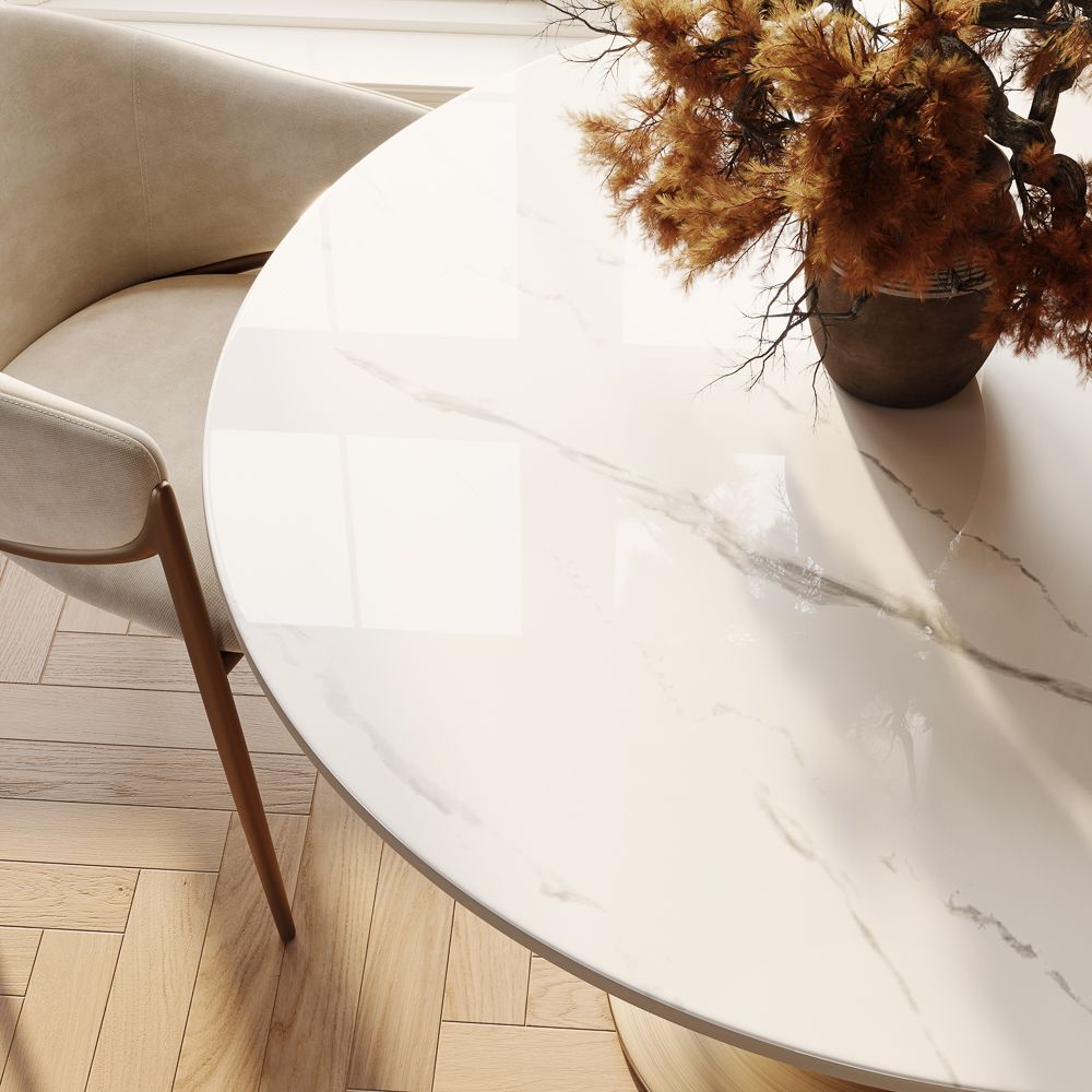 Glossy White & Bronze Glossy Sintered Stone Small Bar & Bistro Tables