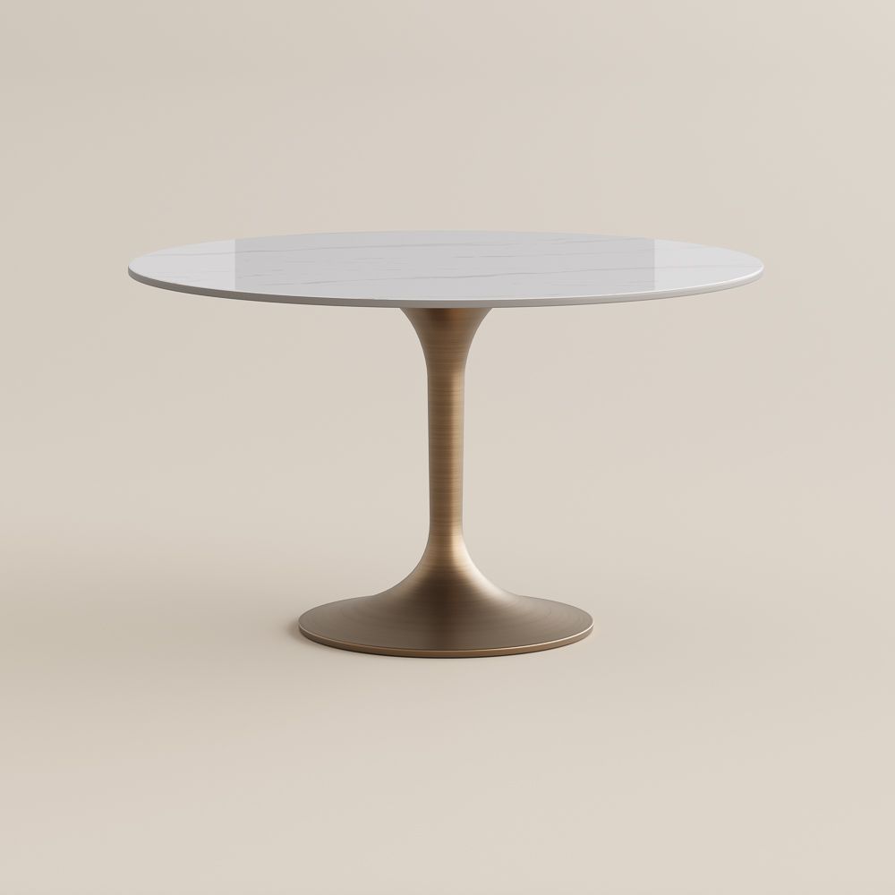 Glossy White & Bronze Glossy Sintered Stone Small Bar & Bistro Tables
