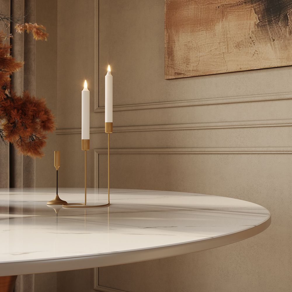 Stainless Steel White Glossy Sintered Stone Dining Tables