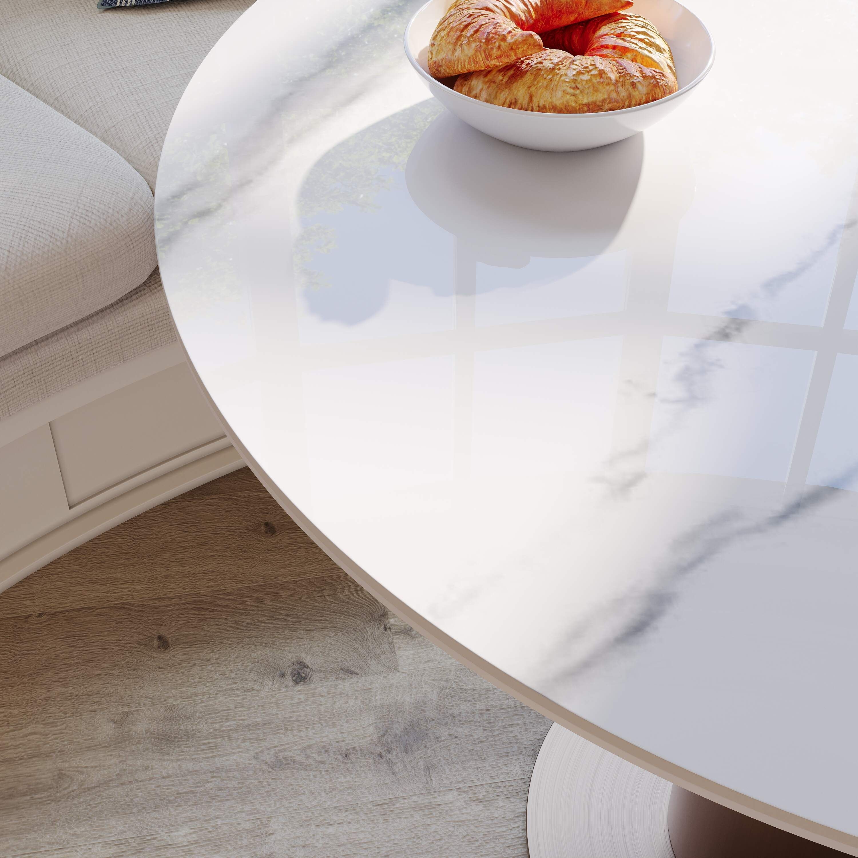 Office White Glossy Sintered Stone Small Bar & Bistro Tables