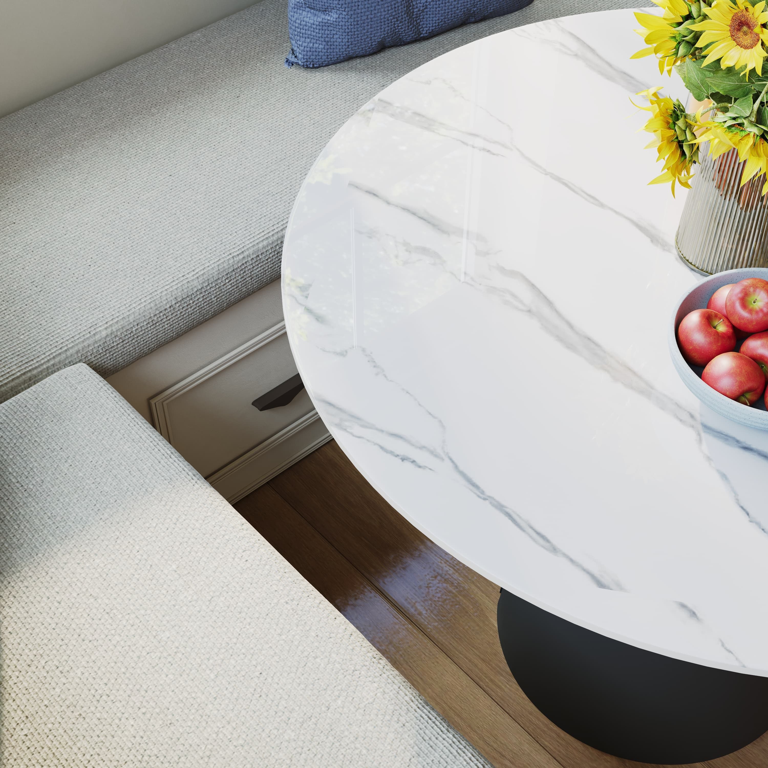 Round White Glossy Sintered Stone Small Bar & Bistro Tables