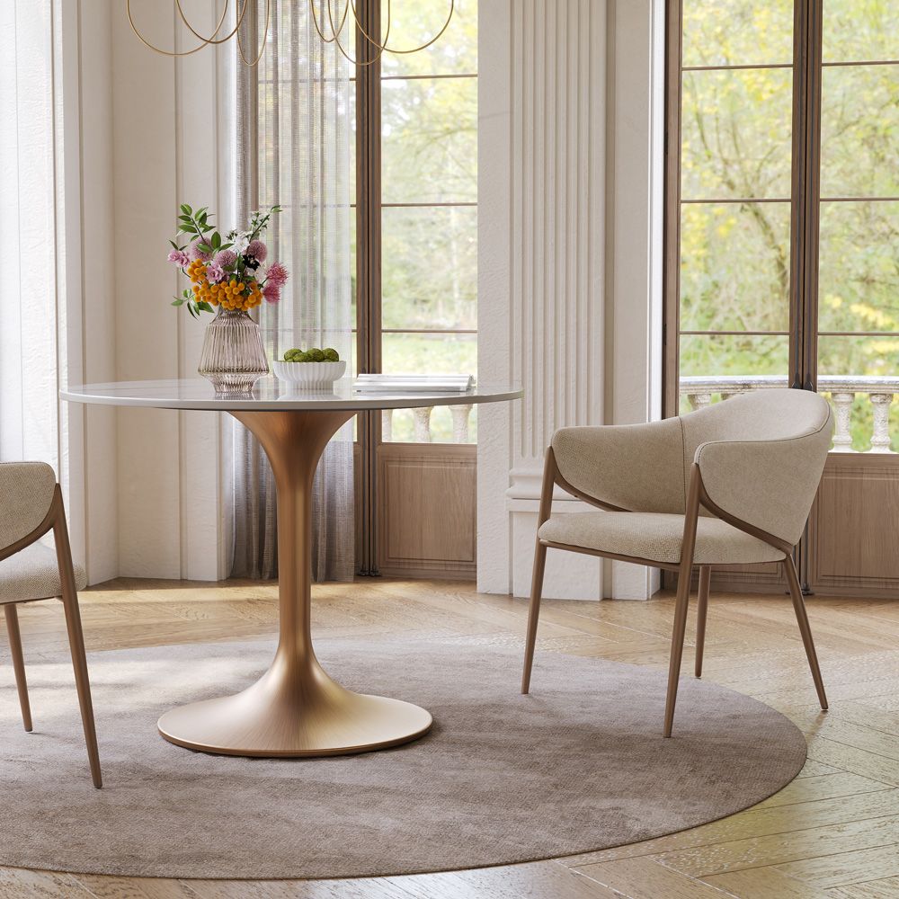 Round White Glossy Sintered Stone Small Bar & Bistro Tables