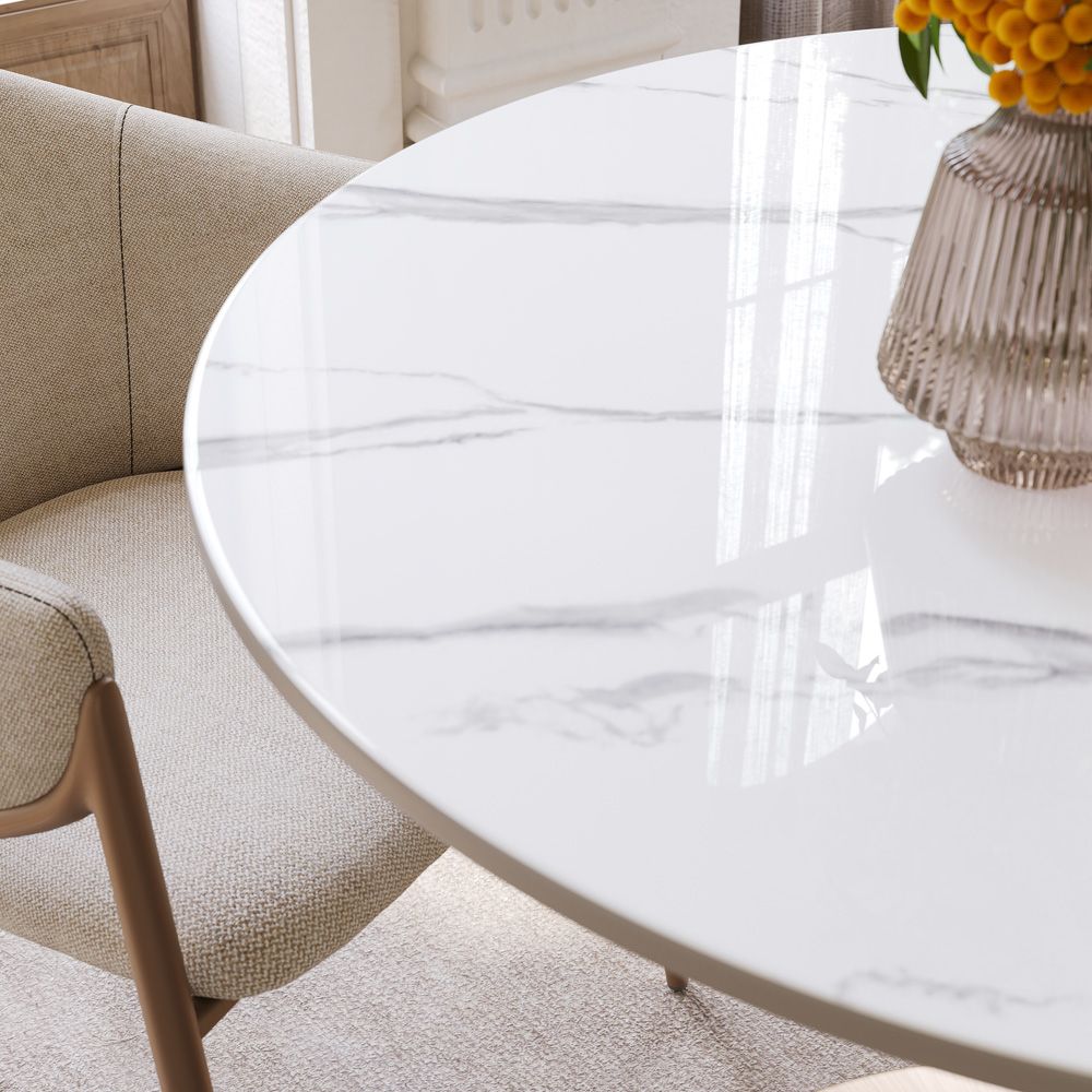 Carbon Steel White Glossy Sintered Stone Small Bar & Bistro Tables