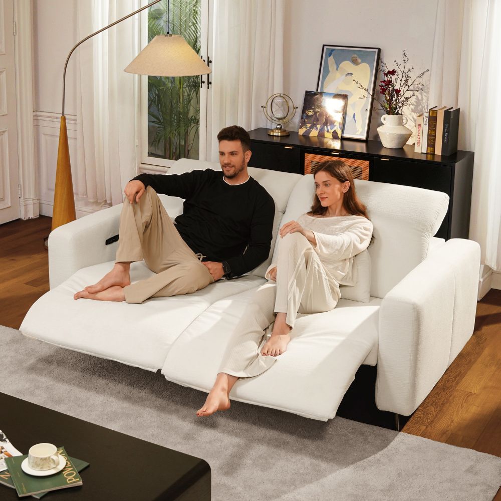 Recliner White Chenille Fabric Smart Furniture