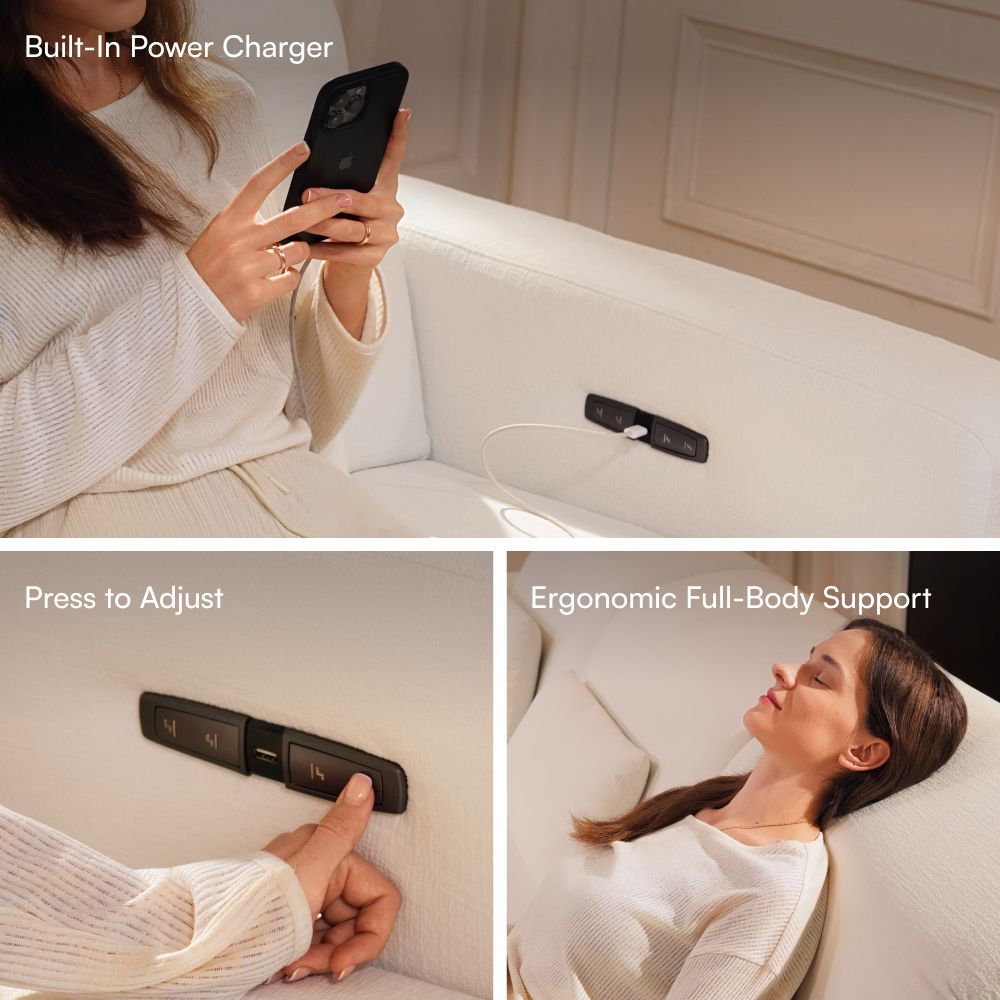 Home Theater White Chenille Fabric Smart Furniture