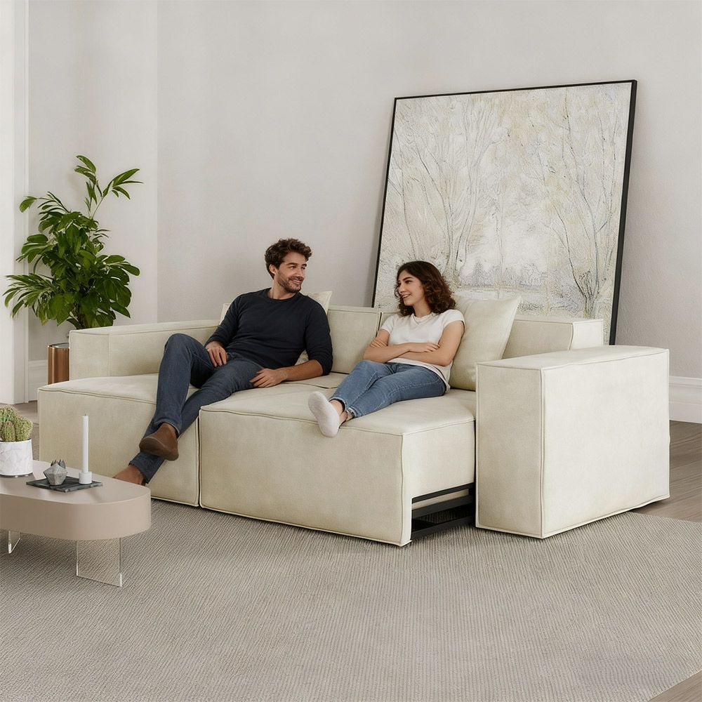 Deep Seat Beige Fabric Smart Furniture