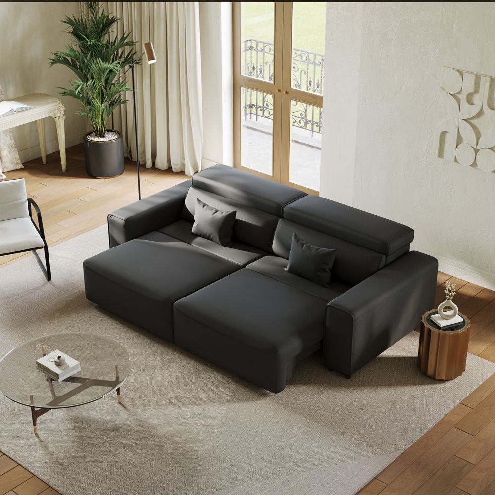 3-4 Seater Black Eco-friendly Microfiber Leather Smart Furniture