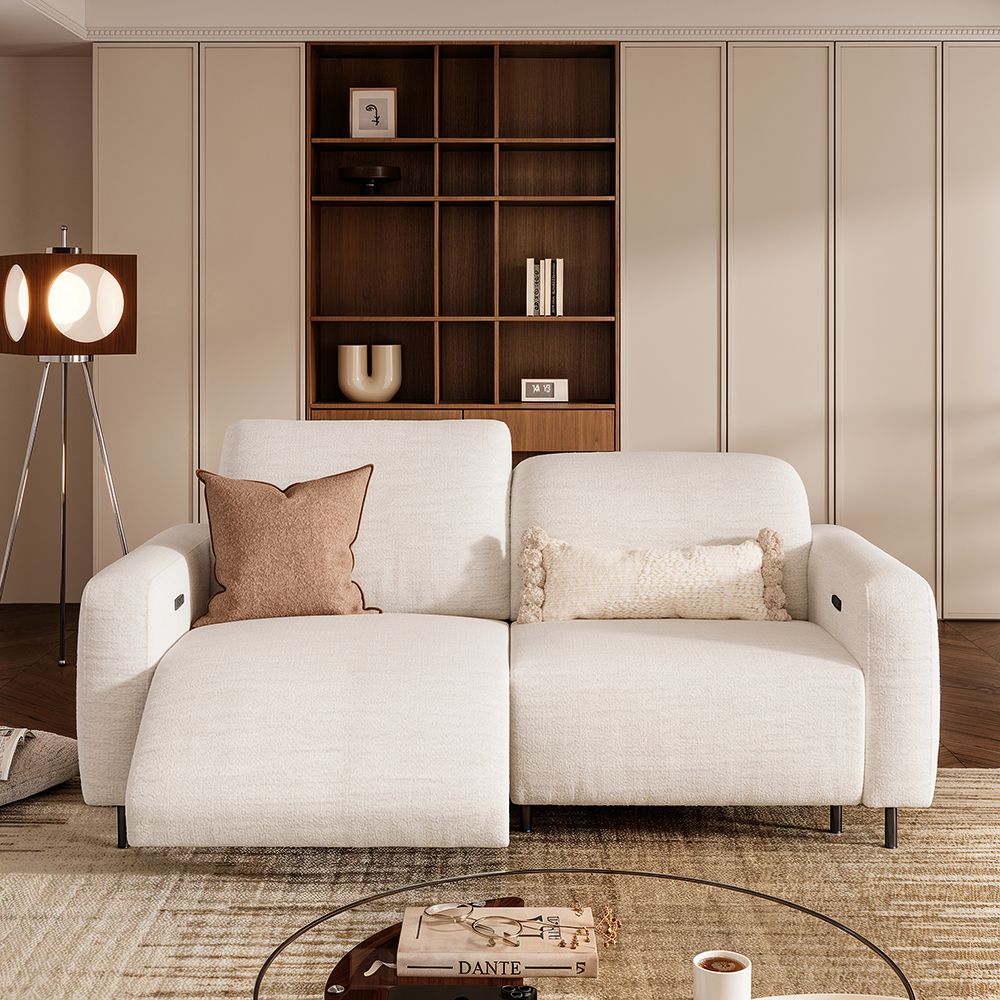 Home Theater White Chenille Fabric Smart Furniture