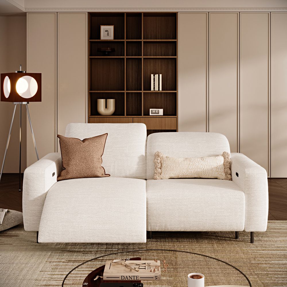 Home Theater White Chenille Fabric Smart Furniture