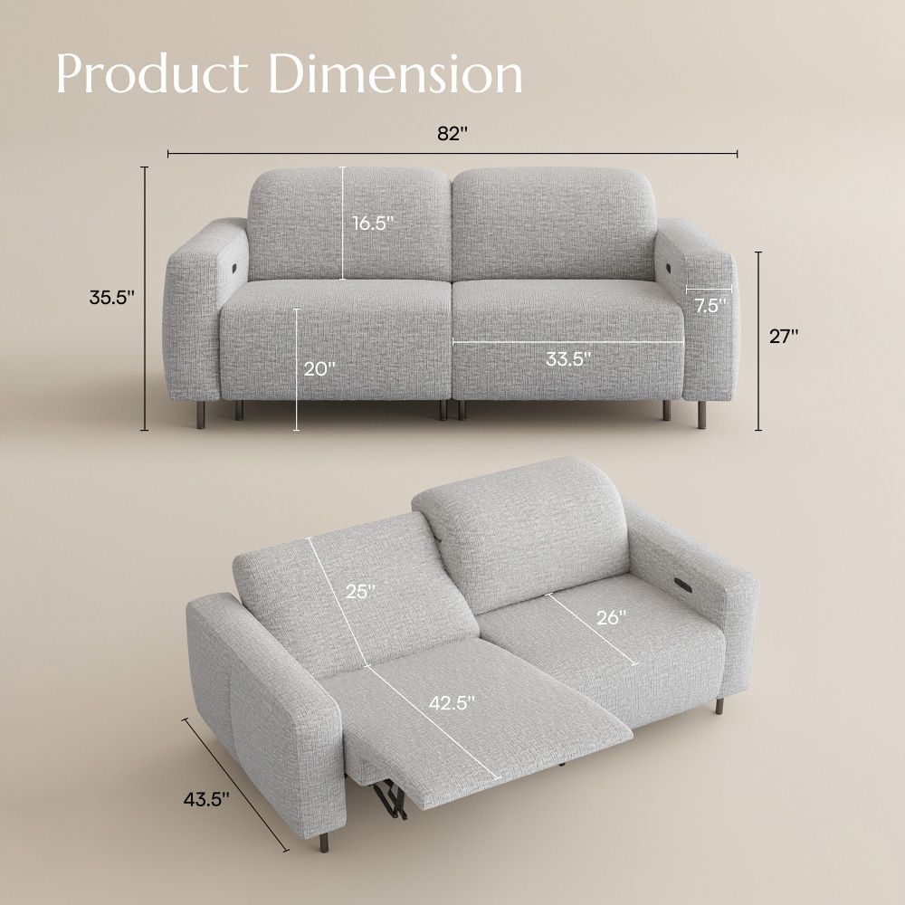 Power Reclining Sofas Light Gray Chenille Fabric Smart Furniture