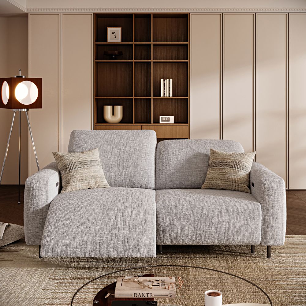 Power Reclining Sofas Light Gray Chenille Fabric Smart Furniture