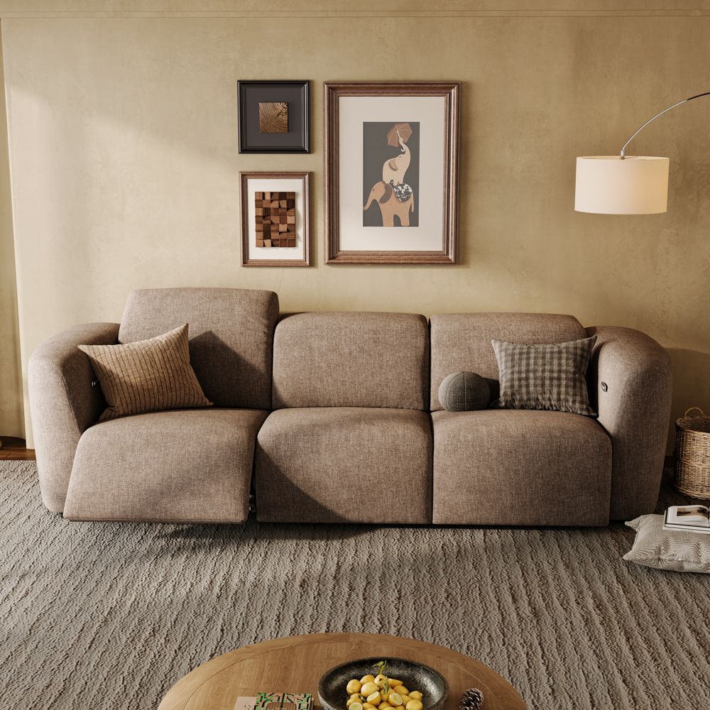 French Creamy Mocha Velvet Power Reclining Sofas