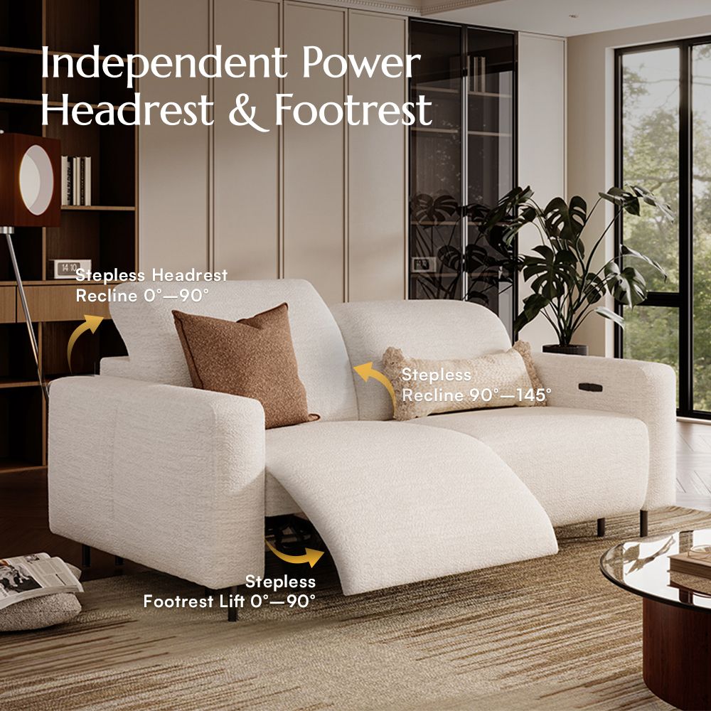 Power Reclining Sofas White Chenille Fabric Smart Furniture