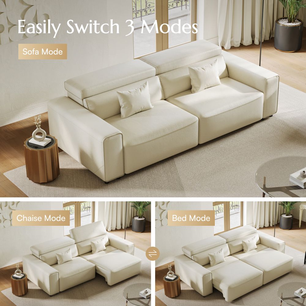 Power Sofa Bed Khaki Eco-friendly Microfiber Leather Smart Furniture