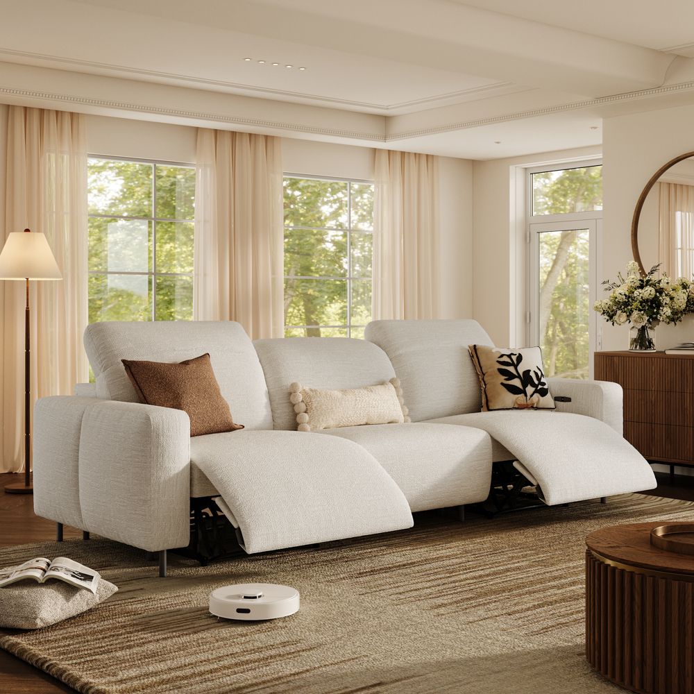Modern Luxury White Chenille Fabric Smart Furniture
