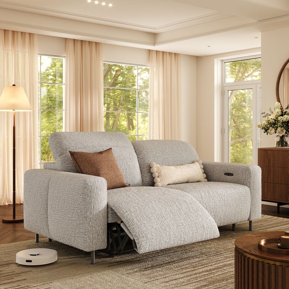 Relaxed Light Gray Chenille Fabric Smart Furniture
