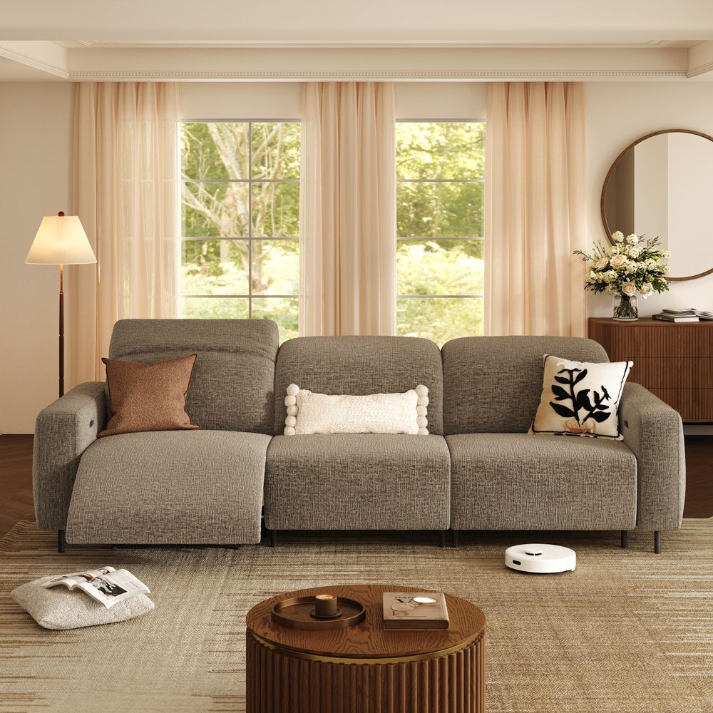 Living Room Khaki Chenille Fabric Smart Furniture