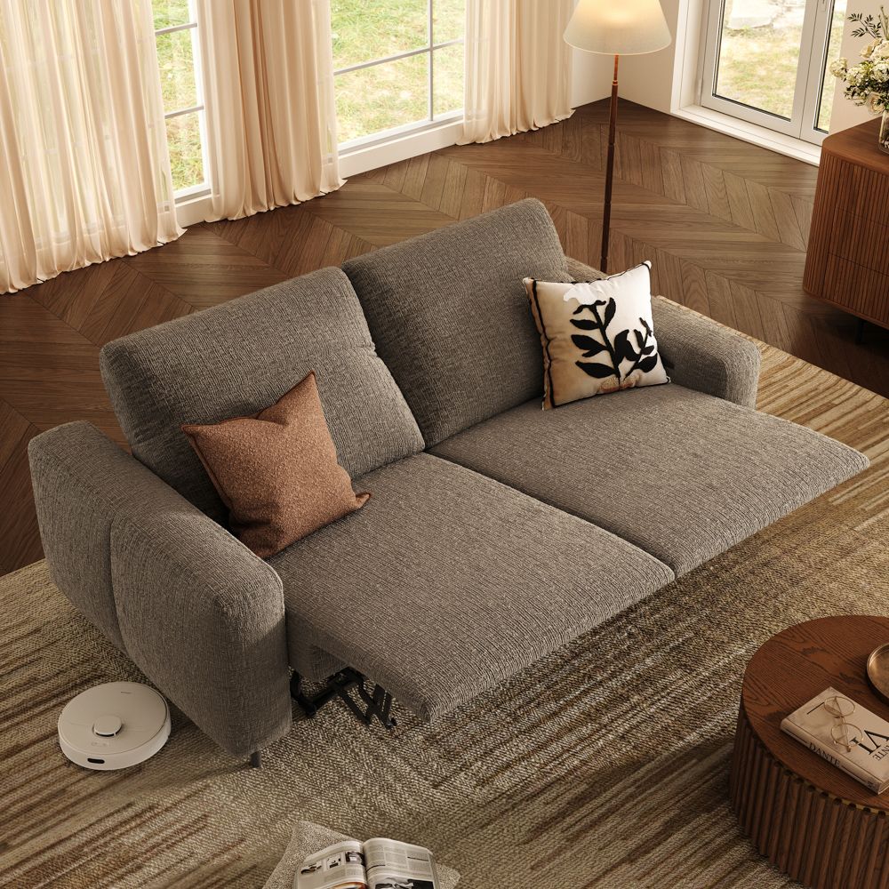 Dual Power Reclining Sofa Khaki Chenille Fabric Smart Furniture