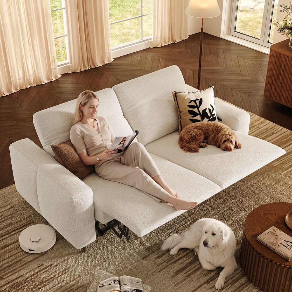 Relaxed White Chenille Fabric Smart Furniture