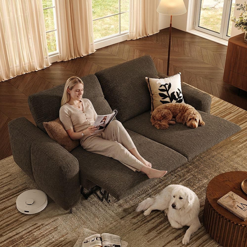 Power Reclining Sofas Khaki Chenille Fabric Smart Furniture