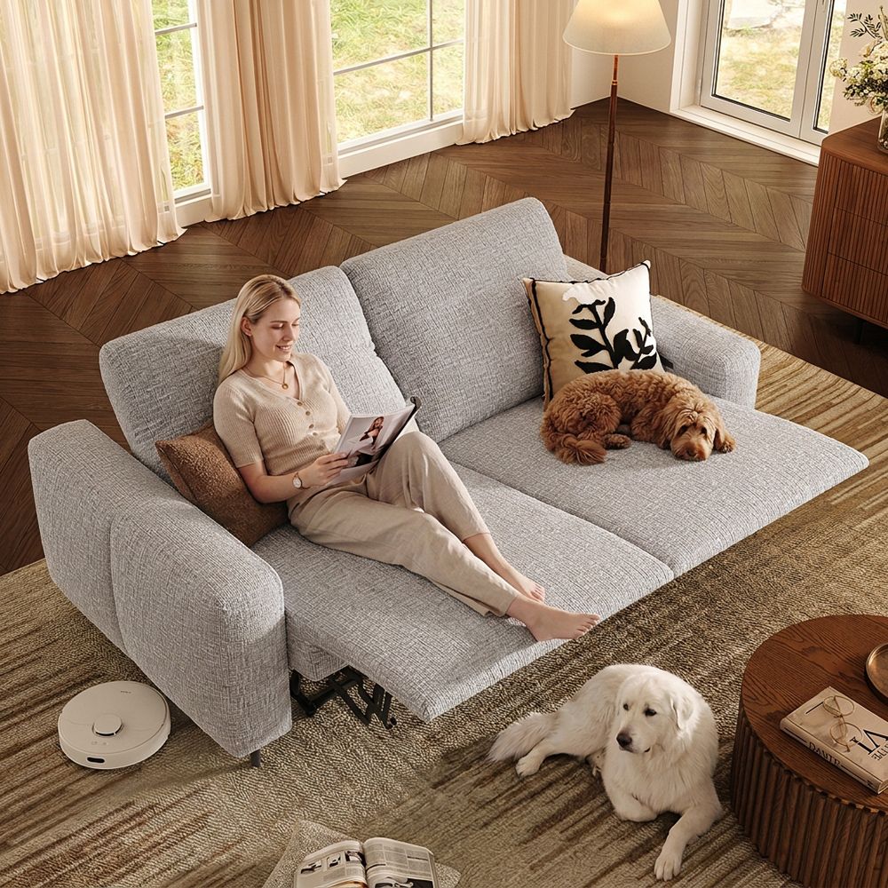 2 Seater Light Gray Chenille Fabric Smart Furniture