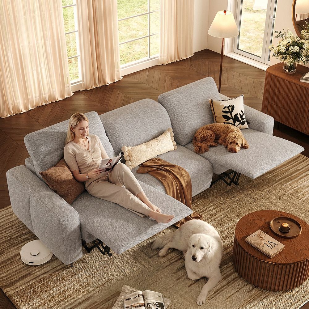 Memory Foam Light Gray Chenille Fabric Smart Furniture