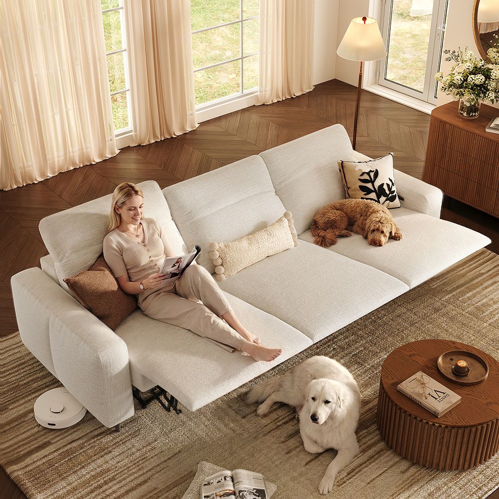 Home Theater White Chenille Fabric Smart Furniture