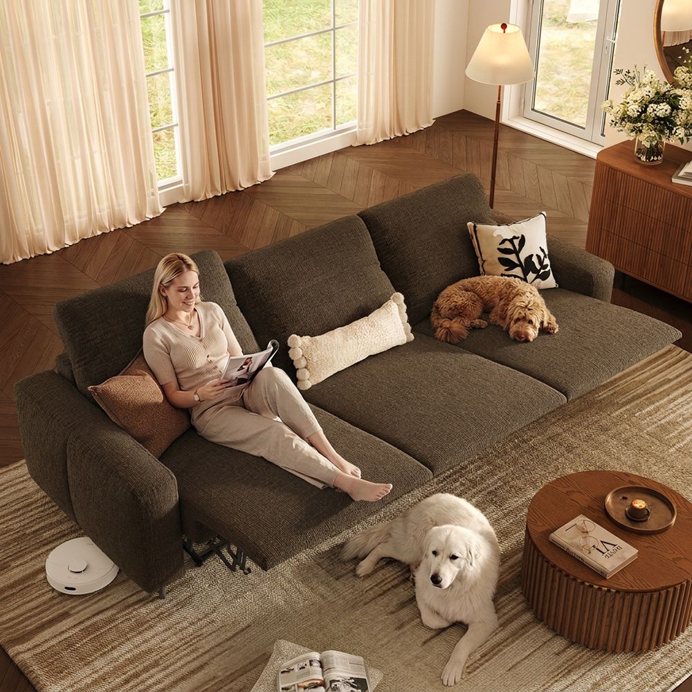 Home Theater Khaki Chenille Fabric Smart Furniture