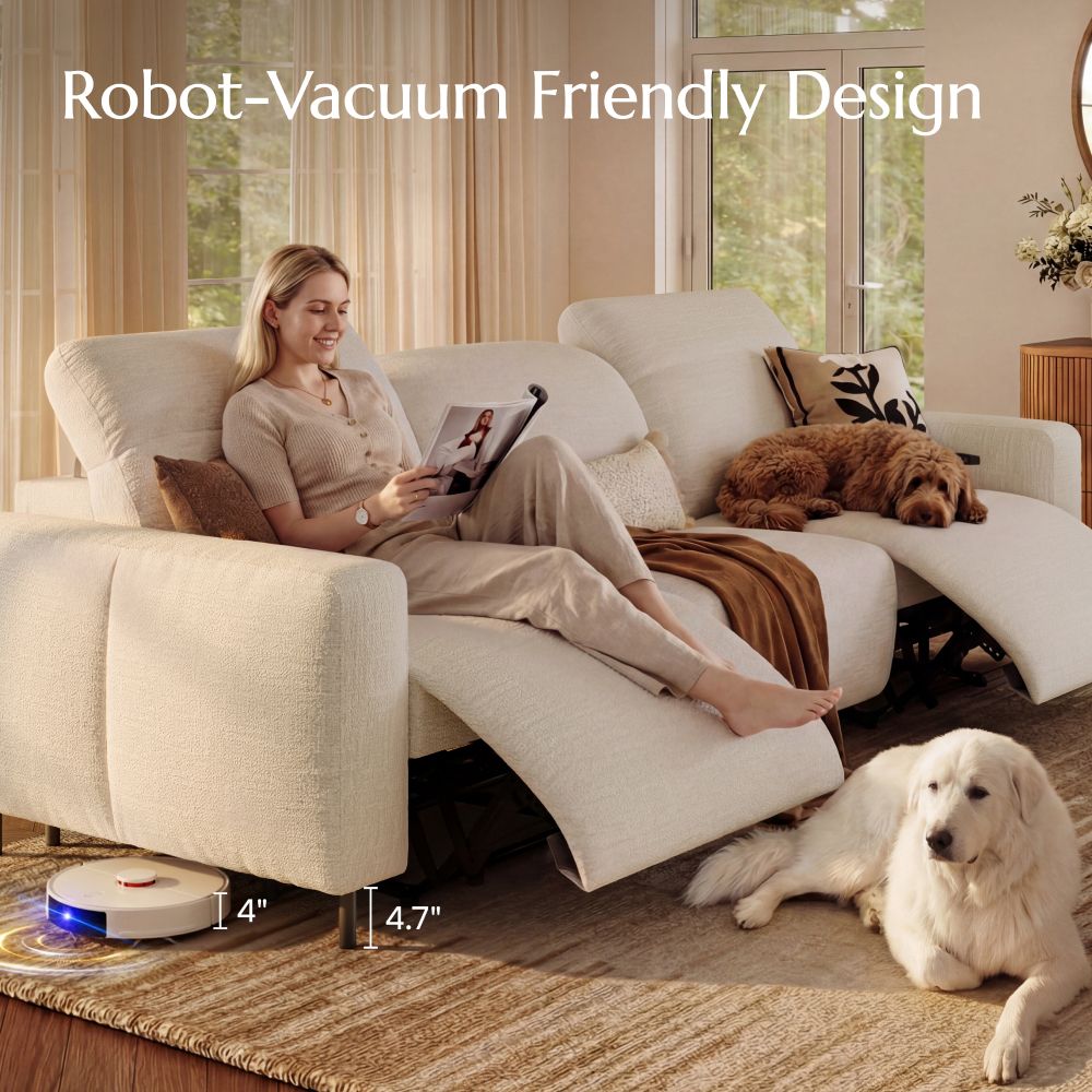 Relaxed White Chenille Fabric Smart Furniture