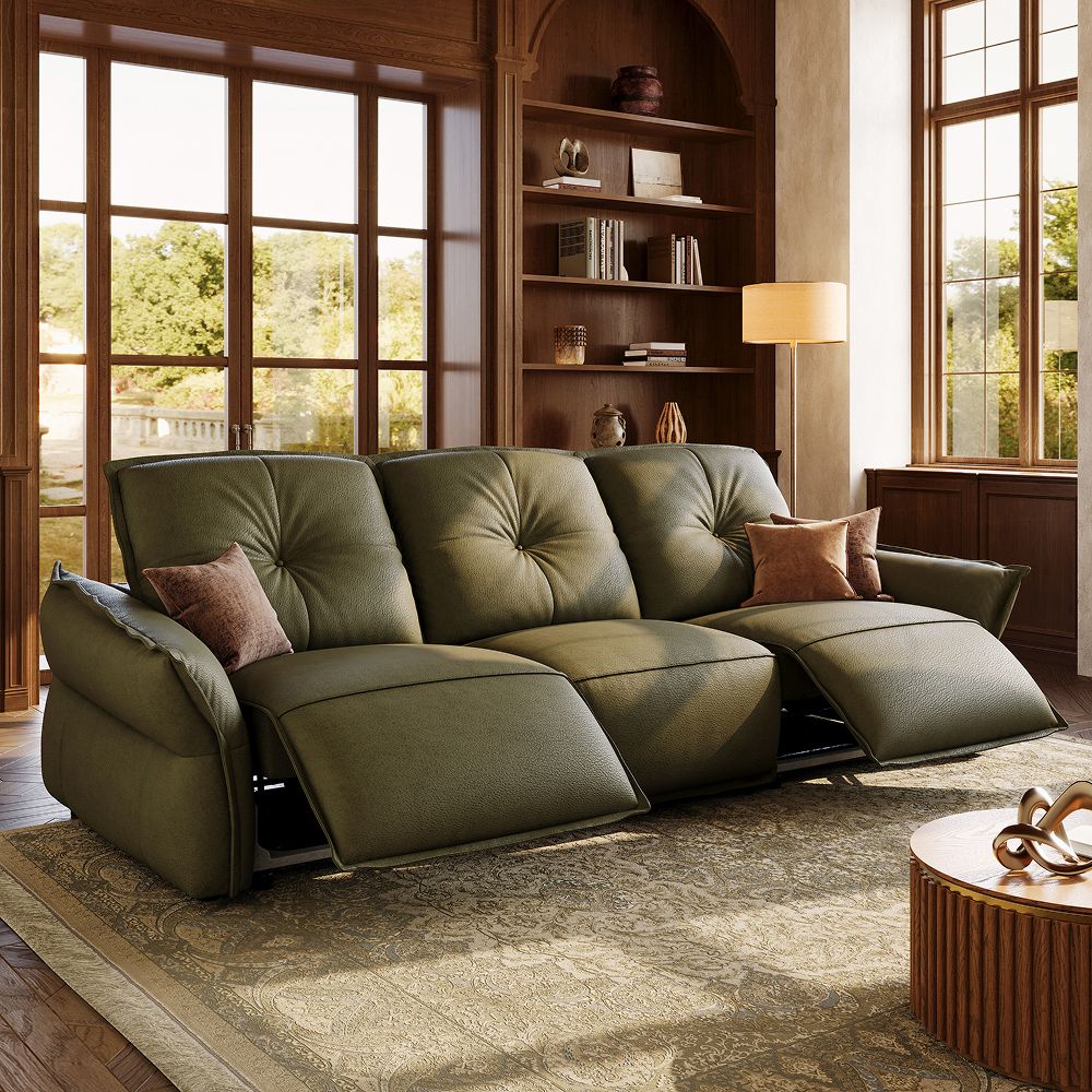 Living Room Green Top Grain Leather Smart Furniture
