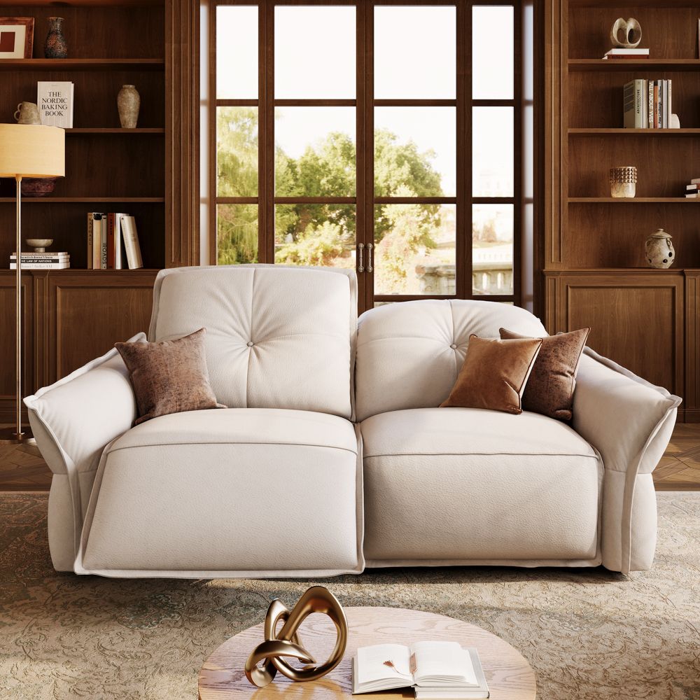 Extendable Beige Top Grain Leather Smart Furniture