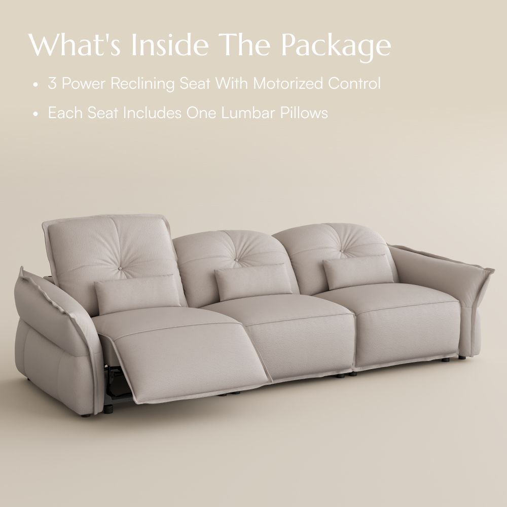 Living Room Beige Top Grain Leather Smart Furniture
