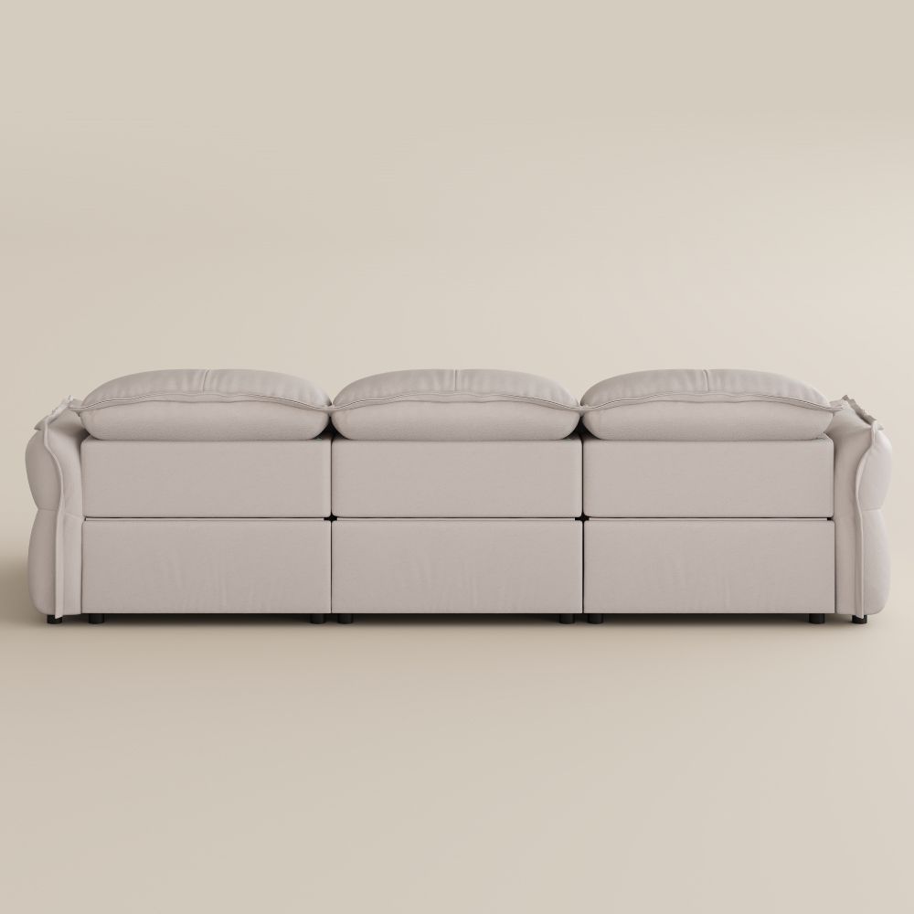 Curved Armrest Beige Top Grain Leather Smart Furniture