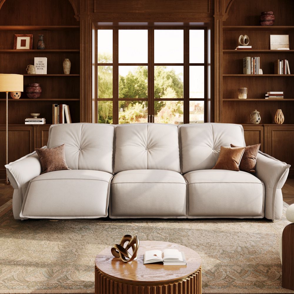 3-4 Seater Beige Top Grain Leather Smart Furniture
