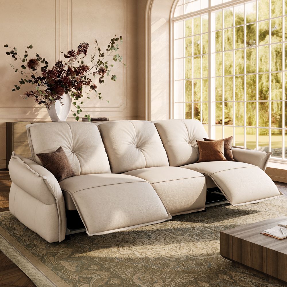 Deep Seat Beige Top Grain Leather Smart Furniture